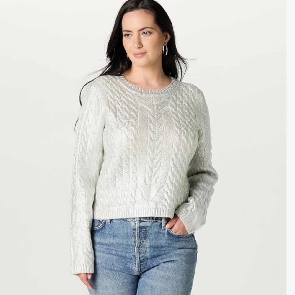 NWT The Drop Sofia Metallic Knit Pullover Sweater In Silver Foil Size Woman's XL